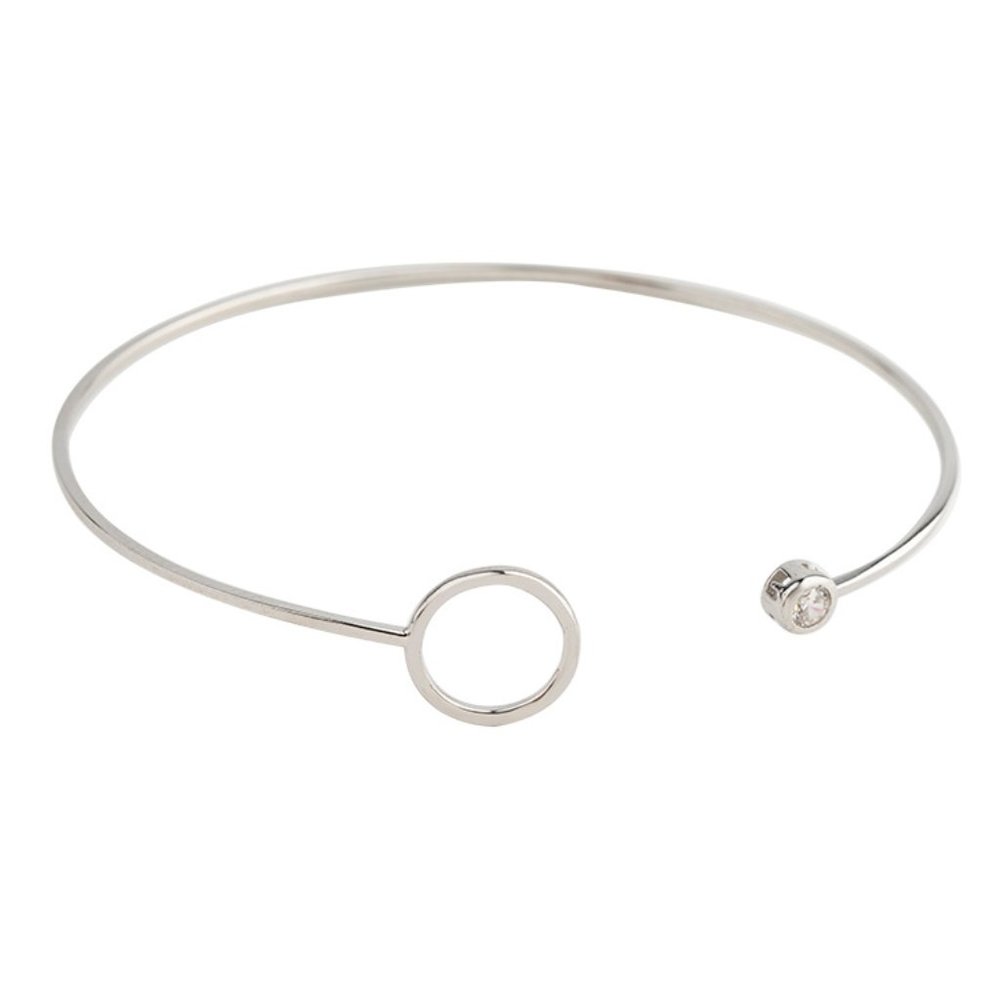 Open Circle Cuff Bracelet in Sterling Silver with a brilliant CZ.